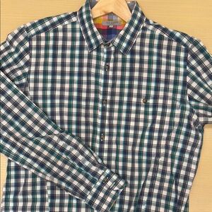 Ted Baker Men's Blue and Green Plaid Shirt